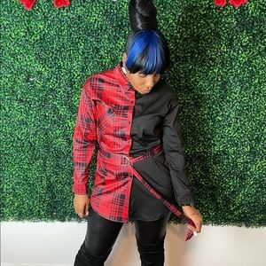 Ladies Button Up Plaid 2 Tone Shirt